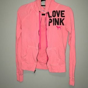 LOVE PINK Victoria’s Secret coral zip up hoodie